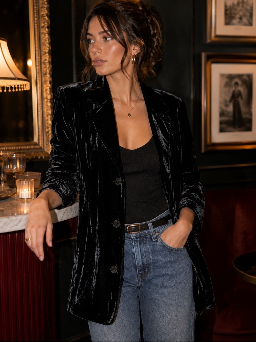 Susie Tompkins Buell Black Silk Velvet Long Coat M Vintage Evening Duster Jacket
